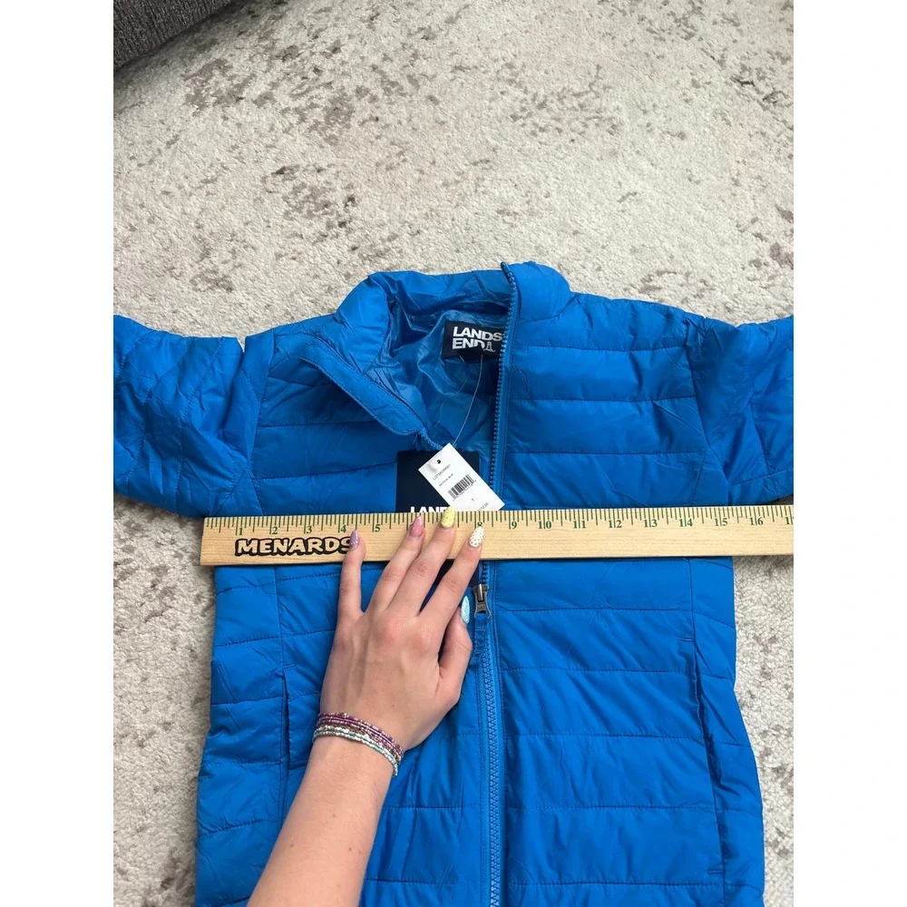 Lands End Kids Nautical Blue‎ Puffer Jacket Size 5 Insulated Full Zip coat $110